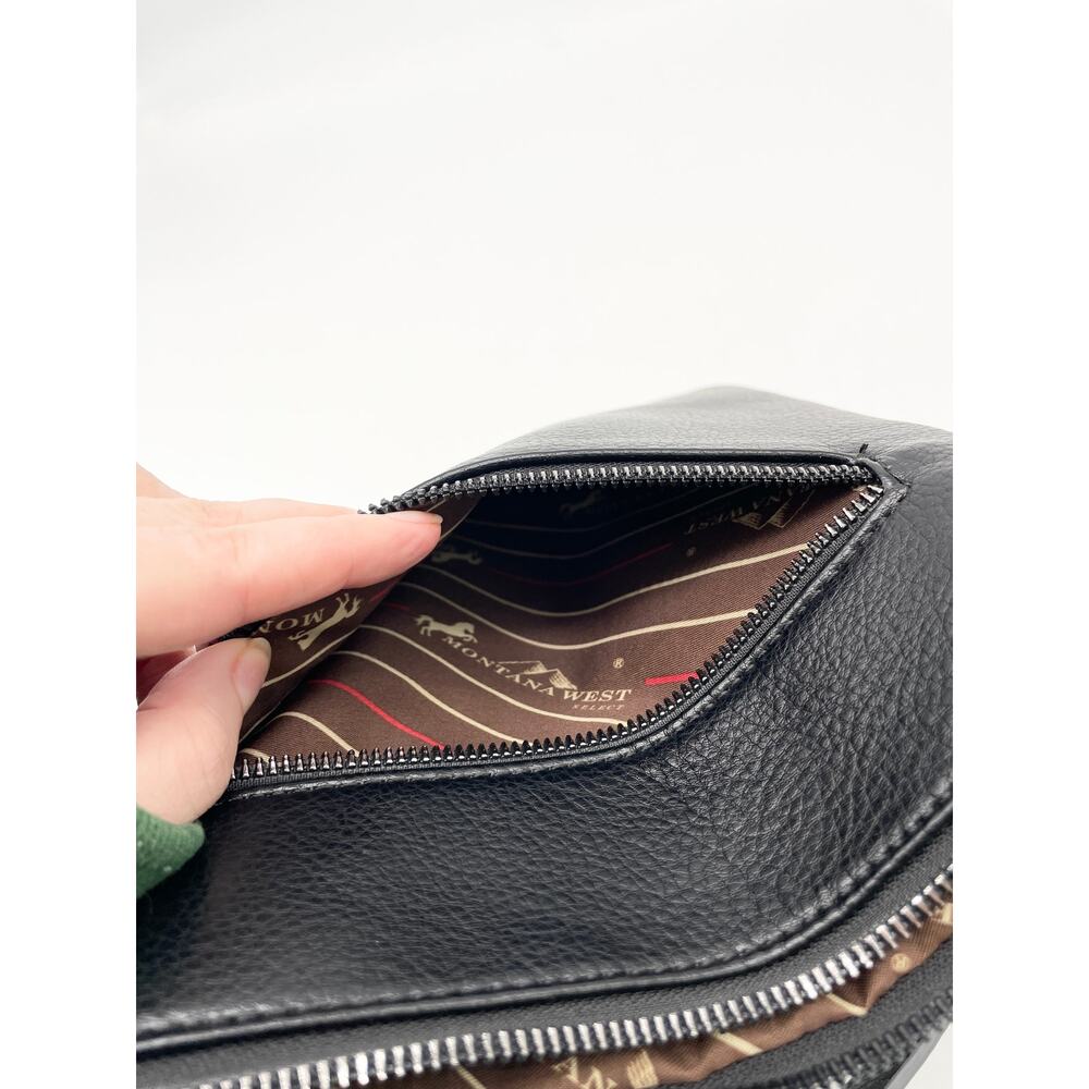 Montana West Crossbody Bag Black Faux Leather Studded Boho Western‎ Minimalist - Picture 6 of 13